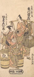 Kabuki-acteurs Ichikawa Raizo I en Bando Hikosaburo II (1767)