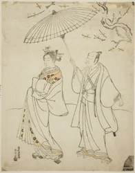 De acteurs Ichikawa Komazo I (L) en Nakamura Matsue I (R)