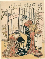 Een Spiegel op een Standaard die de Herfstmaan Suggereren (Kyodai no shugetsu), uit de serie "Acht Scènes van de Salon (Zashiki hakkei)"
