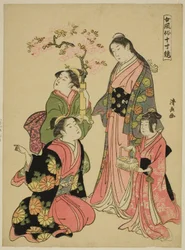 Een edele jonge dame, uit de serie "Een spiegel van vrouwelijke manieren (Onna fuzoku masu kagami)"