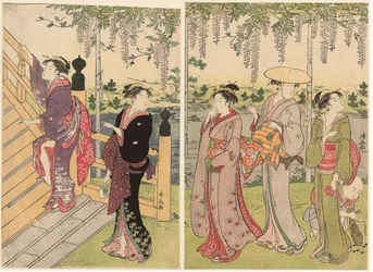 Bewondering van de blauwe regen bij het Kameido-heiligdom