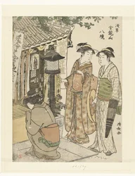 Drie vrouwen bezoeken een Jizo heiligdom