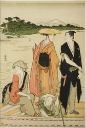 Veerboot op de Rokugo-rivier