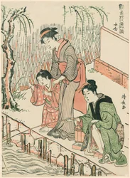 Vissen, uit de serie "Een set van tien schoonheden in bloemachtige stijlen (Enshoku hana fuzoku ju awase)"