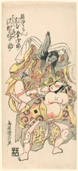 Matsumoto Koshiro III als Kusunoki Bokon en Sawamura Kijuro als Omori Hikoshichi in de Scène uit een Drama (Sandaime Matsumoto Koshiro no Kusunoki Bokon to Sawamura Kijuro no Omori Hikoshichi)