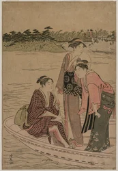 Passagiers in een veerboot op de Sumida-rivier, 1784