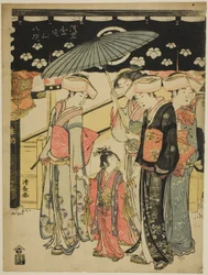 De Nakamise-winkelstraat, uit de serie "Acht wijken van de Kinryuzan-tempel in Asakusa (Asakusa Kinryuzan hakkei)"