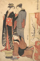 Twee Vrouwen Staand, Een Kind Vasthoudend, ca. 1785