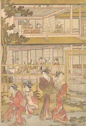 Uranosuke speelt blindemannetje met de vrouwen van de Ichiriki Joroya, ca. 1790