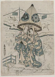 Nakamura Tomijuro en Nakamura Shichisaburo II als de geliefden Agemaki en Sukeroku