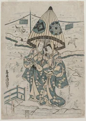 Nakamura Tomijuro en Nakamura Shichisaburo II als de Geliefden Agemaki en Sukeroku, 1753