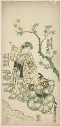De Acteurs Ichimura Uzaemon VIII als Taira no Koremochi en Arashi Koroku als Makomo no Mae in het stuk "Shusse Momijigari," uitgevoerd in het Ichimura Theater in de elfde maand, 1747