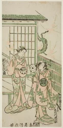 De acteurs Sanogawa Ichimatsu I als Minamoto no Yorimasa en Segawa Kikujiro I als Nobutsura