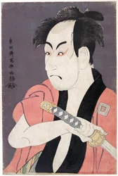 Ichikawa Omezo I in de rol van Yakko Ippei uit het toneelstuk Koinyobo Somewake Tazuna, door Tōshūsai Sharaku, werkzaam 1794-1795
