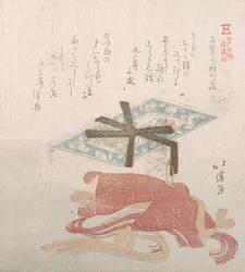 Doos met Gezichtspoeder en Haarelastieken, Specialiteiten van Shimomura in Ryogaecho, 19e eeuw