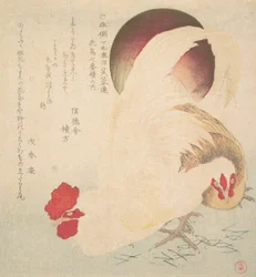 Opkomende zon en een haan en een hen, ca. 1800