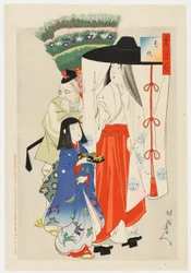 courtisane met shinzō en oude bediende