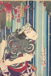 Imaginaire portret, Shuihuzhuan van Stage: Toryudai Mitate Suikoden Torodai - Acteur Nakam..., 1875