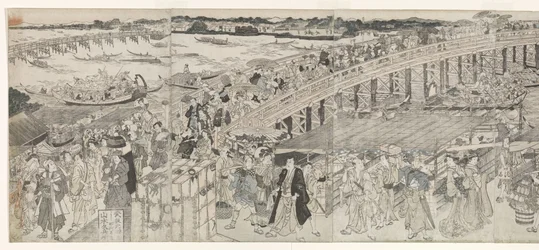 Genieten van de avondbries bij de Ryogoku-brug