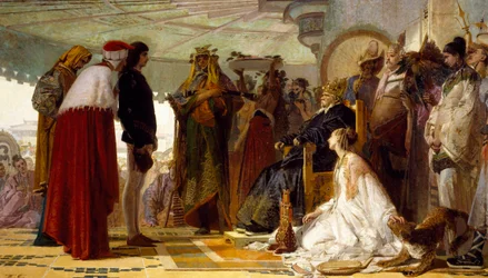 Marco Polo voor de Grote Khan van de Tartaren