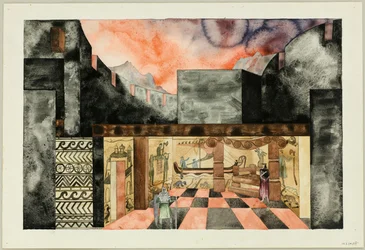 Toneelontwerp voor de Tragedie Die Nibelungen door Friedrich Hebbel, ca. 1934