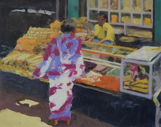 Marktkraam (Mumbai), 2016 (olieverf op doek)