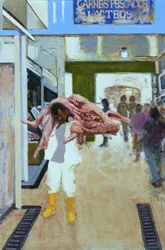Varken naar spek (Bogotá, Colombia), 2015 (olieverf op board)
