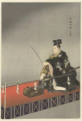 Acteurs in het Noh theaterstuk Kokaji (Honderd Noh spelen)