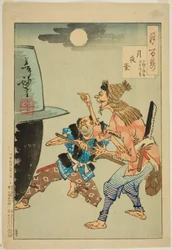 Een Ketel op een Maanverlichte Nacht (Tsukiyo no kama), uit de serie "Honderd Aspecten van de Maan (Tsuki hyakushi)"