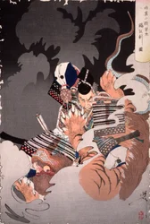 I no Hayata doodt de Nue in het Keizerlijk Paleis