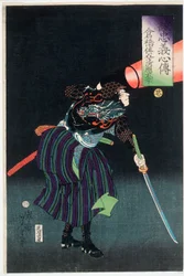 Kurahashi Densuke Kiyohara no Takeyuki met een lantaarn