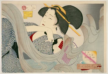 Ziet er rokerig uit. Een huisvrouw uit het Kyowa-tijdperk Kemuso Kyowa nenkan naishitsu no fuzoku, 1880