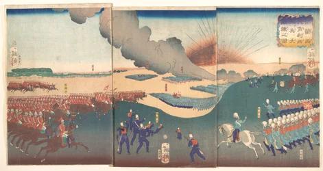Manoeuvres van drie categorieën Franse en Engelse soldaten (Furansu Igirisu sanhei ōchōren no zu)