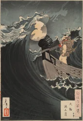 Honderd aspecten van de maan nr. 12: Benkei kalmeert de golven in de baai van Daimotsu