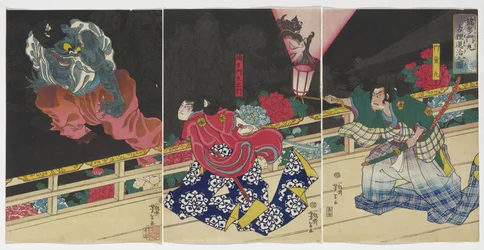 Afbeelding van Kusunoki Tamonmaru die de oude das overwint, 1860