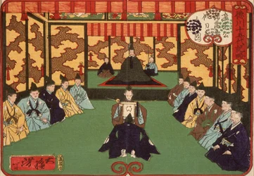Tokugawa Iemitsu ontvangt heren in audiëntie
