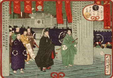 Tokugawa Tsunayoshi bezoekt het Nikkō-heiligdom op de dertigste sterfdag van Iemitsu