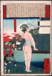 Torii Suneemon Katsutaka staand bij een gracht