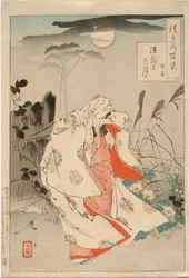 Yokobue wacht bij maanlicht op Takiguchi Tokiyori in Hōrinji