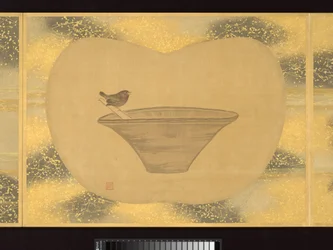 Album met waaiervormige schilderijen van figuren, vogels en bloemen