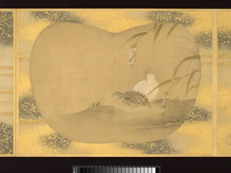 Album met waaiervormige schilderijen van figuren, vogels en bloemen