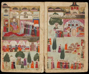 De kroning van de Ottomaanse sultan Mehmed III (1566-1603) in het Topkapıpaleis in 1595 (uit het manuscript Mehmed III