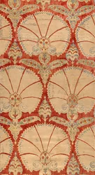 Paneel van rood gesneden fluweel met anjerpalmetten in goud en zilver