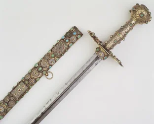 Zwaardheft met schede (zilver, staal en edelstenen)