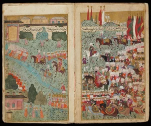 Mehmed III arriveert aan het hoofd van het overwinnende leger in Istanbul uit Manuscript Mehmed III