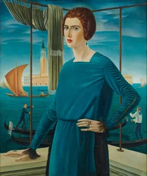 De vrouw van de kunstenaar met Venetië op de achtergrond, 1921