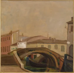 Huizen en een brug in Chioggia