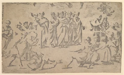 De dood van Ananias omringd door apostelen