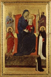Maagd en Kind op de Troon met Heiligen Petrus, Paulus, Johannes de Doper, Dominicus en een Donateur, 1325-35