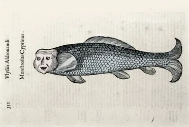 Visvoorstelling Nicolas Plaat geïllustreerd met een manuscript van Natuurlijke Historie door Ulisse Aldrovandi (1522-1605), Ulisse Aldrovandi fonds, Universiteitsbibliotheek van Bologna, ed. 1603.